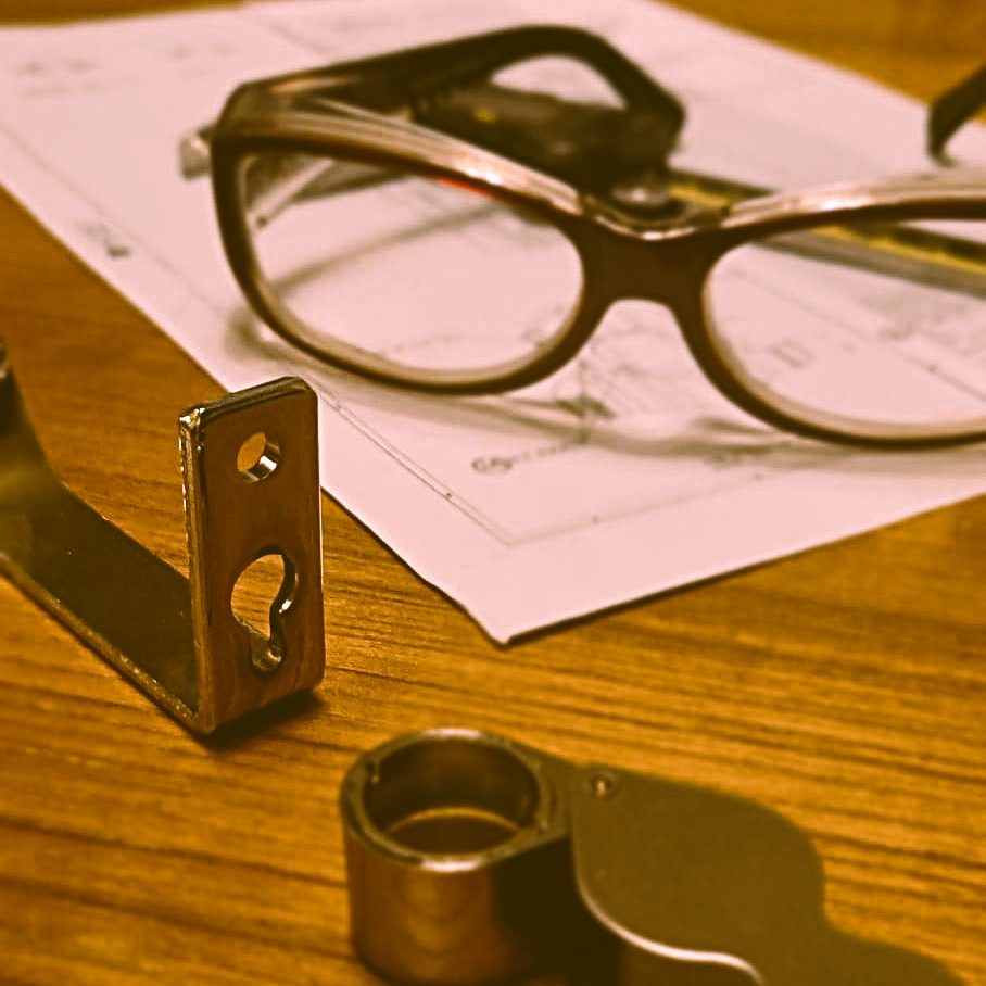 Technical components on an engineering drawing.